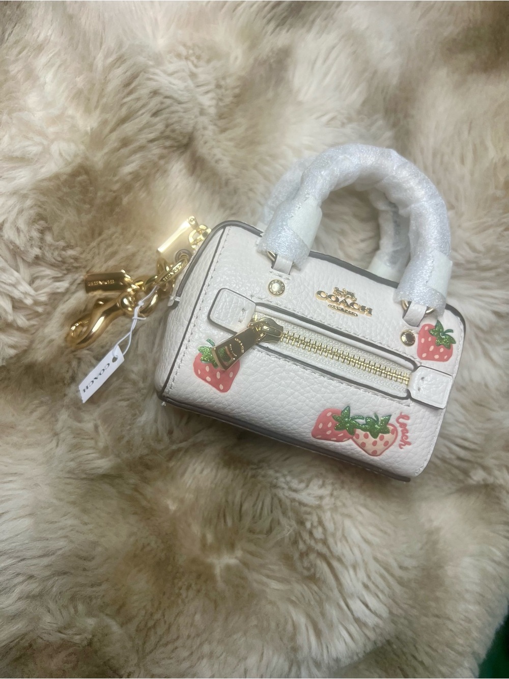NWT Coach Mini/Micro Rowan Satchel Bag Charm w/ Strawberry Print Style # CB612